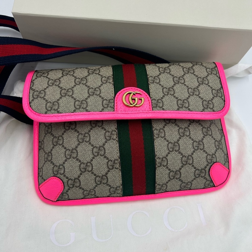 SOLD!!!!!  Women's Gucci OPHIDIA GG supreme canvas belt bag web stripe 80 cm NWT - Picture 7 of 14